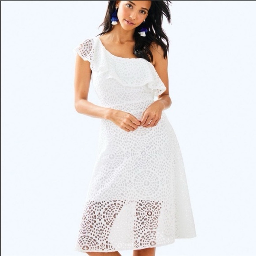 Elegant White Lace One-Shoulder Dress — Lilly Pulitzer